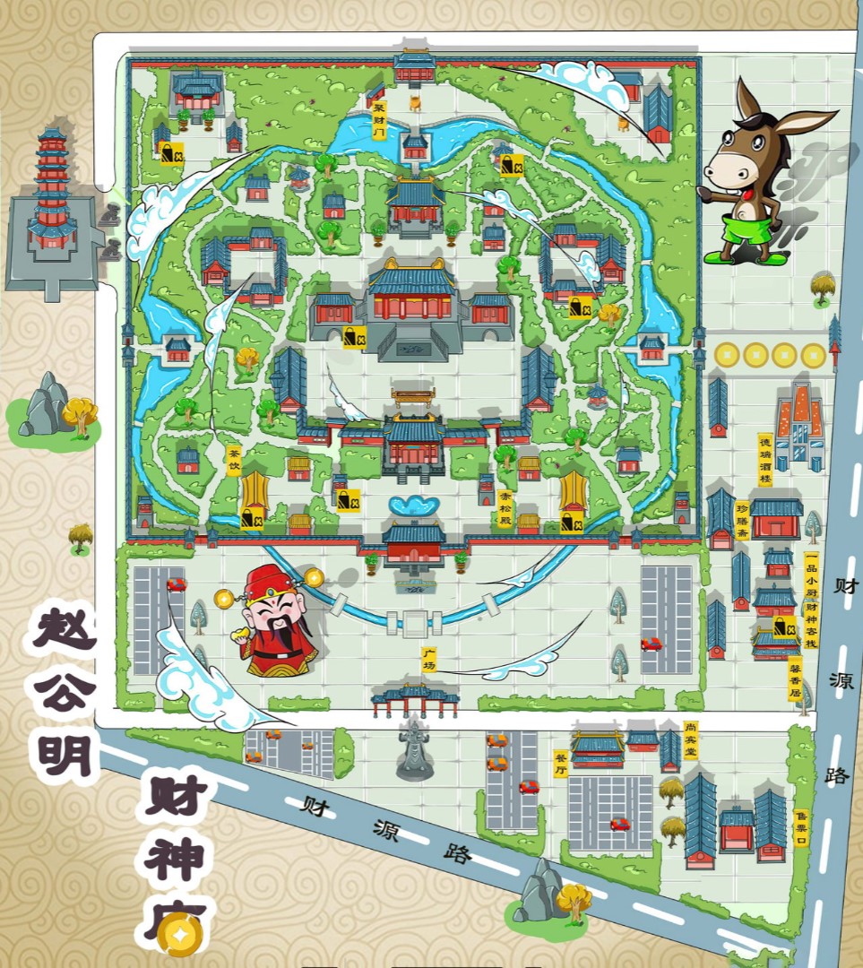 潜江寺庙类手绘地图